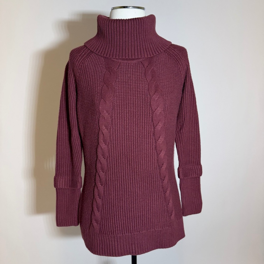 Calvin Klein Burgundy Cable Chunky Knit Turtleneck Sweater Womens Size Small S